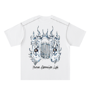 Human Connection Lost Contrast Stitch "Gates of Hell" T-shirt(white)