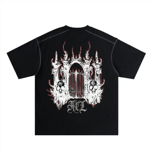 Human Connection Lost Contrast Stitch "Gates of Hell" T-shirt(black)